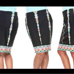 Chic Black Pencil Skirt with Vibrant Embroidery
